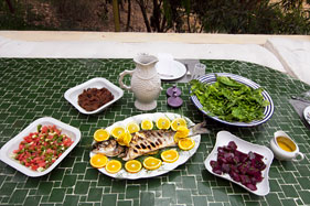 Char-grilled sea bass with salads from the garden