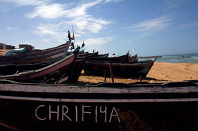 Fishing boats on the beach in Oualidia